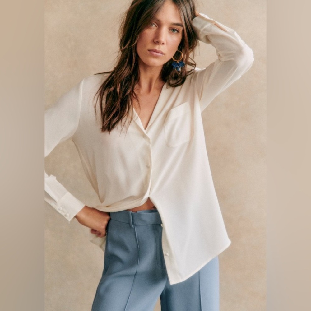 Sézane Florence silk shirt in ecru size 38